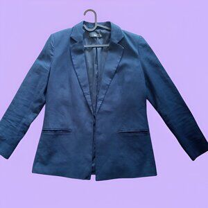 Mango Basics Navy Blue Linen Blend Open Front Blazer Size S